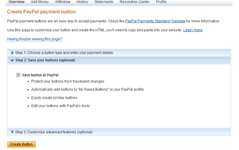Creating a Hosted Button at Paypal